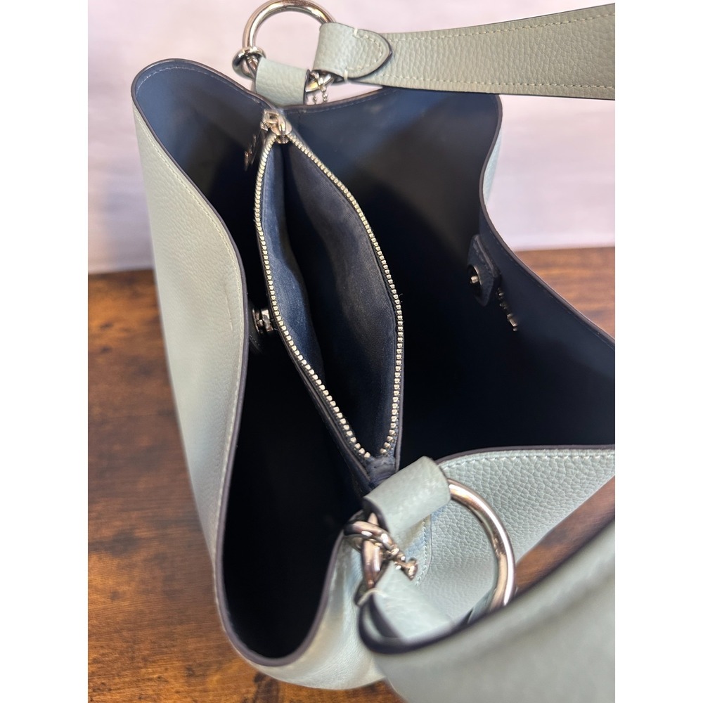 *Flawed Coach Town Bucket Bag 91122 Seafoam Blue Pebble Leather Crossbody Purse - Picture 6 of 16